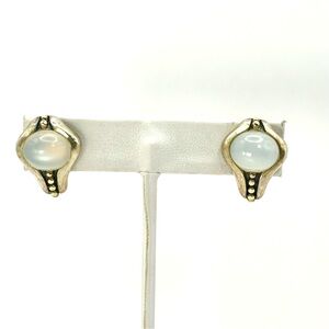 Lagos Caviar Silver, 18 Kt Gold , Moonstone Cabochon Earrings